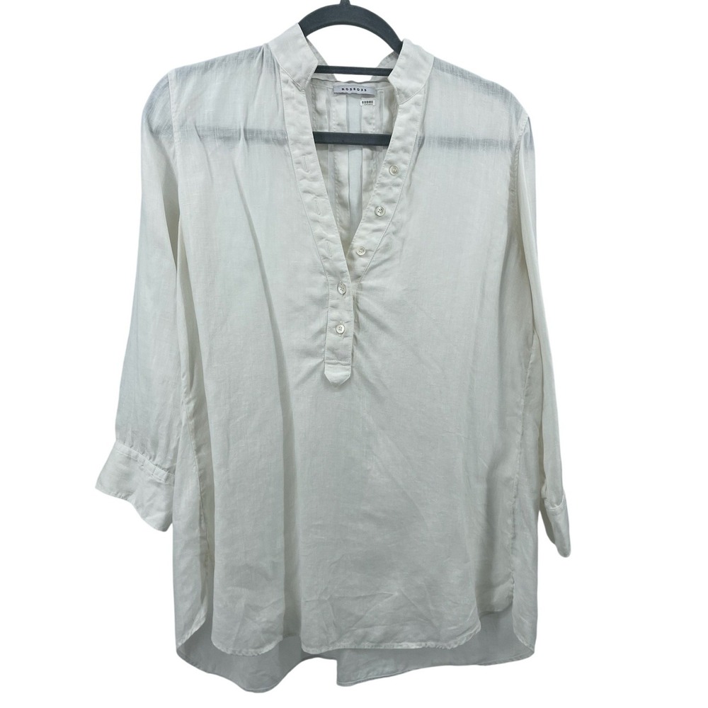 Rosso35 Linen Tunic‎ Top Womens 40 White Pintuck Henley Italy Coastal